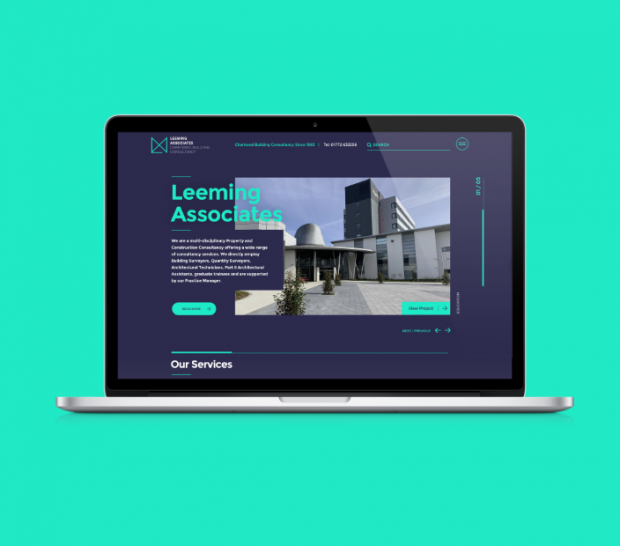 Leeming Associates web design shown on a laptop