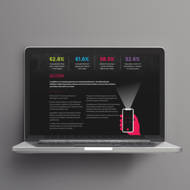 Safer Streets Liverpool website design shown on a laptop